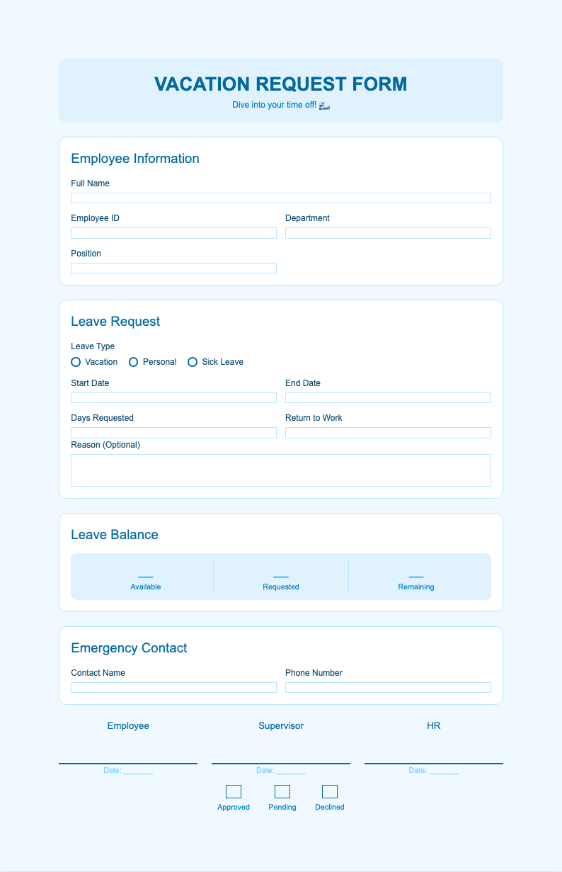 Ocean themed vacation form